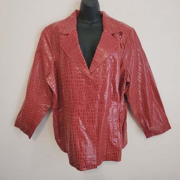 VTG Dialogue Red Embossed Crocodile Leather Blazer Jacket Womens Size 2X - Picture 1 of 12